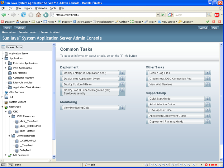 glassfish admin console front