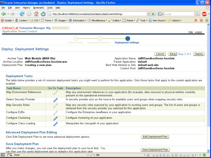 oc4j admin console deploy3
